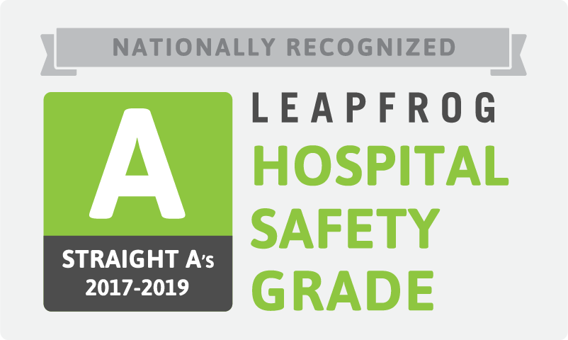 Nationally recognized Leapfrog hospital safety grade
