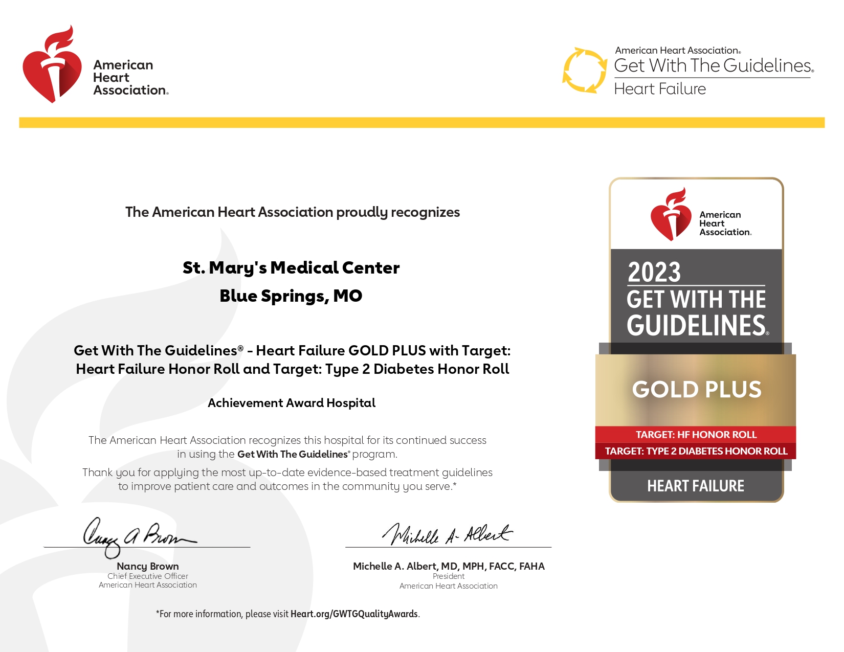 St._Mary's_Medical_Center_6630065_GWTG_Heart_Failure_Award_(AHA)_Gold Pl - St. Mary’s Medical Center Blue Springs, MO